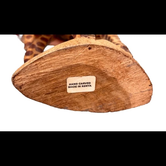 Vintage Hand Wooden Carved Giraffe 12" tall Figurine Statue African Safari Kenya - Picture 9 of 9